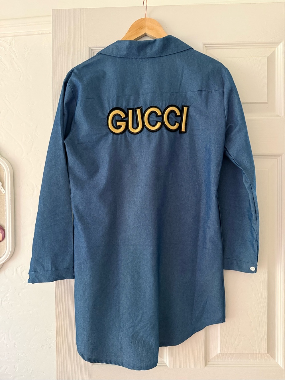 Blue Button-Up Tunic Shirt